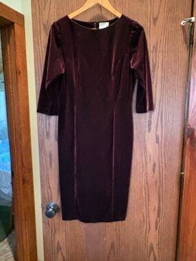 Jacqueline Ferrar Velvet 3/4 Sleeve Sheath Dress in Plum